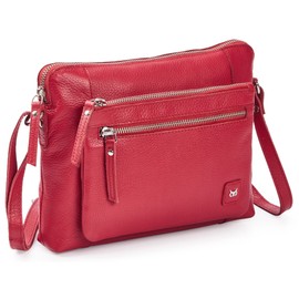 Wise Owl Accessories Small Soft Pebbled Real Leather Crossbody Handbags Purses Triple Zip Premium Sling Crossover Shoulder Bag for Women Gift (Red Nappa)