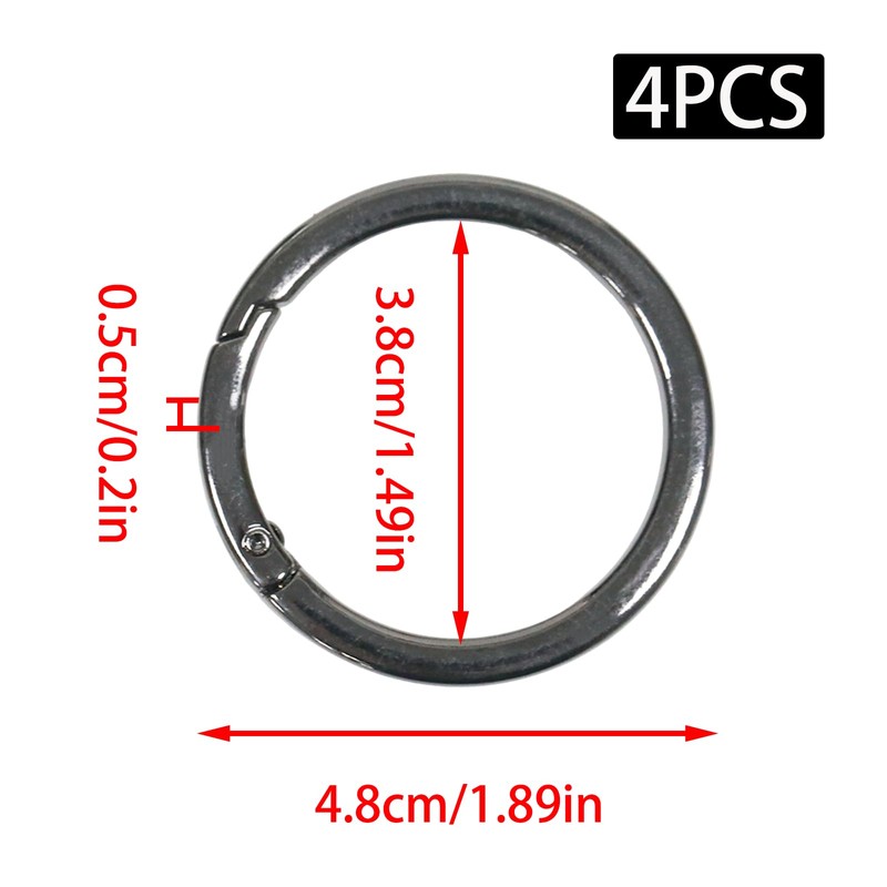 4 Pcs 1 1/2" Metal O Ring Keychain Rings Black