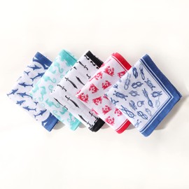 HOULIFE Ladies Handkerchiefs – Ocean Series Pattern Handkerchieves, Hankerchief Womens Cotton, 100% 60S Cotton Colorful Print Thin Hankies for Girls Students, 40x40cm/16x16’’ (Ocean Series, 5pcs)