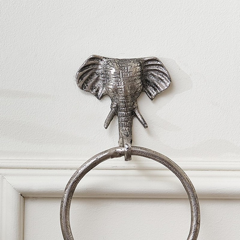 Melody Maison Metallic Silver Elephant Towel Ring, Metallic decor, Bathroom