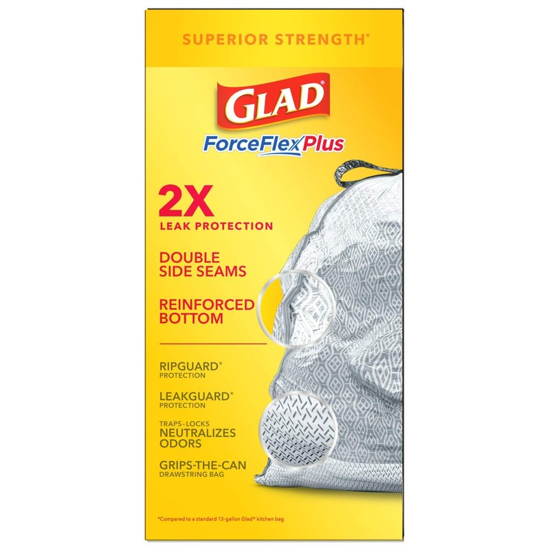 Glad Trash Bags, ForceFlexPlus Tall Garbage Drawstring Garbage Bags -