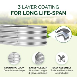 IDZO Large Oval Metal Raised Garden Bed Kit, Durable Silver Galvanized Raised Garden Bed Outdoor for Vegetables, Herbs, Flower, Easy to Install with Included Tools, 4x2x1 Feet