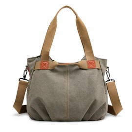 DIRRONA Casual Canvas Women Handbag Ladies Canvas Shoulder Bag Large Crossbody Bag Multifunctional for Work Travel Daily Womens Canvas Handbags Green A