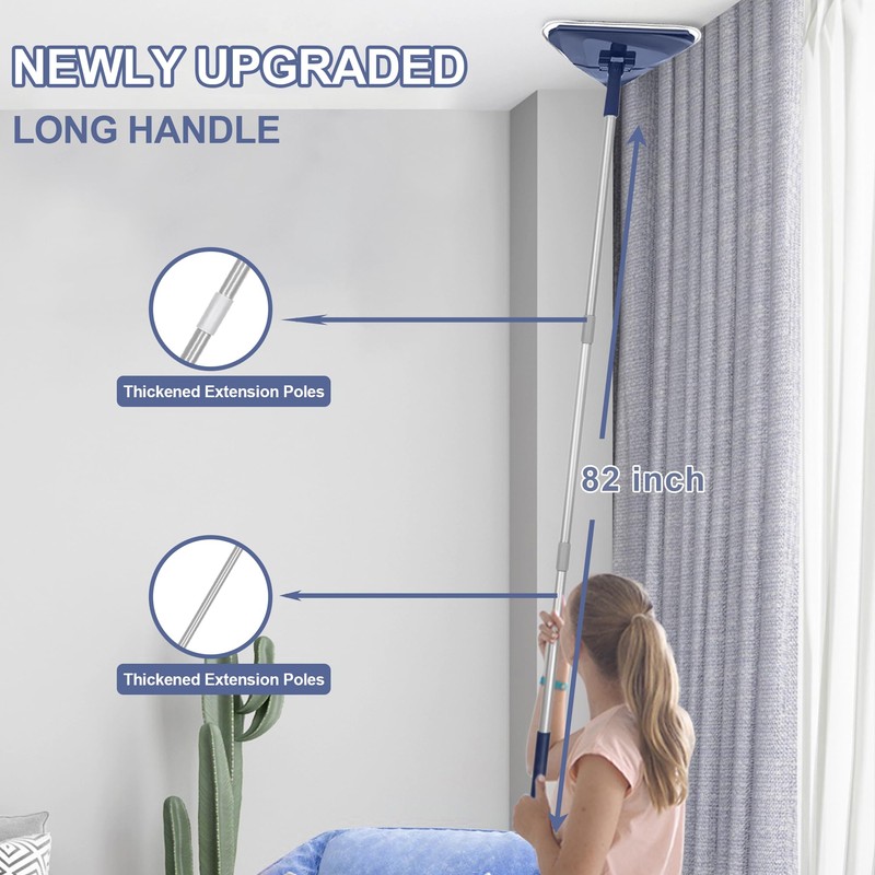 TRENNCHI Wall Cleaner Mop with 82" Handle, 360° Rotating Triangle