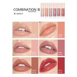 BANGFENG 6PCS Lip Oil Light Lipgloss Set, Moisturizing Hydrating Lip Glow Oil Lip Gloss Kit High Shine Lip Plumping Glass Finish Lip Gloss Liquid Lipstick for Women (Set B)