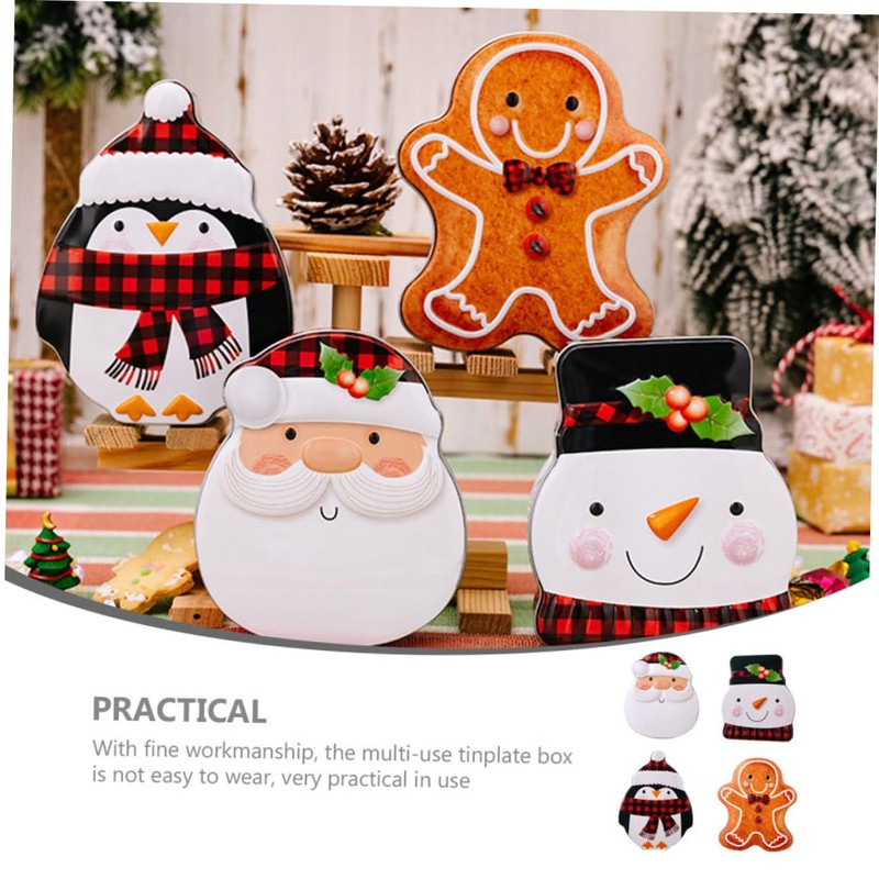 CHILDWEET Tinplate Cookie Box Snowman Gingerbread Christmas Candy Containers for