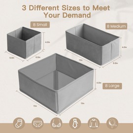 Criusia Drawer Organizer Clothes, 24 Pack Dresser Organizer for Baby Clothes, Underwear, Sock- Foldable Closet Organization and Storage Dividers Bins for Nursery, Bedroom and Dorm (Grey)