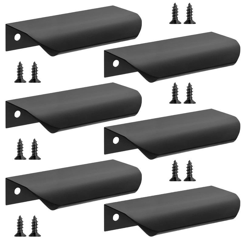 6 Pack Concealed Kitchen Cupboard Handles, Black Cabinet Handles Back