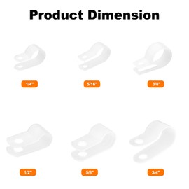 HARFINGTON 180 Pcs Nylon Plastic R-Type Cable Clamps, 1/4" 5/16" 3/8" 1/2" 5/8" 3/4" Clips Fasteners Assortment Kit for Cable Conduit, 6 Sizes White