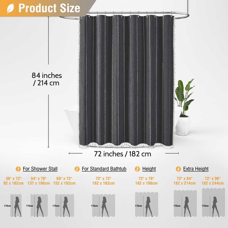 BTTN Extra Long Shower Curtain - 72x84 Long Boho Chic