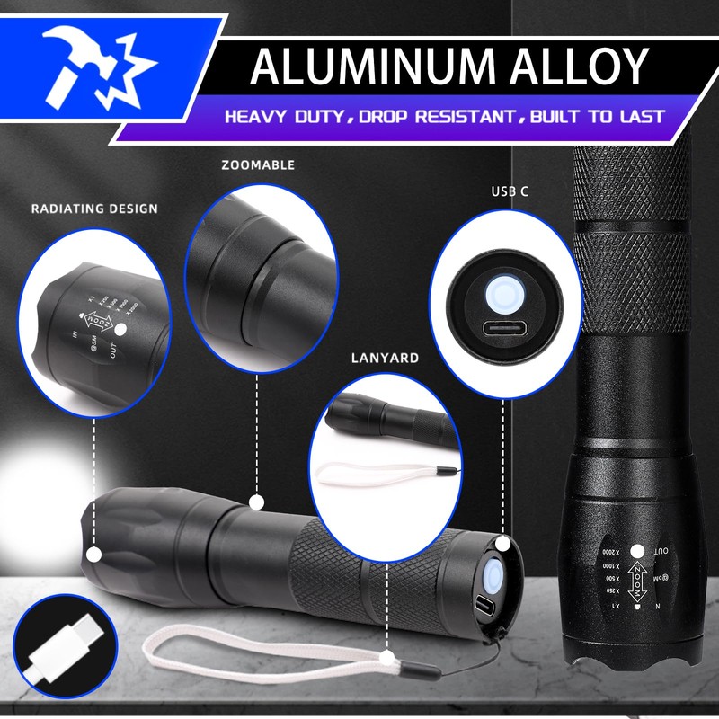 Hilngav 3 Pack LED Rechargeable Flashlight, Super Bright Small MiniCamping