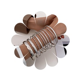 TseenYi Boho Indian Multi Bangle Bracelet Sets Silver Layered Stacked Bangle Bracelet Multi Stackeble Textured Bangles Vintage Textured Round Bangle Jewelry for Women and Girls