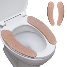Soft Thicker Flannel Bathroom Seat Cover - Warmer Non Slip Toilet Seat Cushion - Memory Foam Non Adhesive Mat,1 Pair Apricot