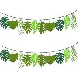 Pack of 2 Green Tropical Palm Leaves Bunting, 5 m Tropical Palm Leaves Banner Garland, Reusable Leaf Bunting for Birthday, Hawaiian Party, Jungle Theme Party, Dinosaur Birthday (Green)