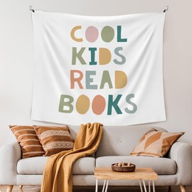 XLDLIOO Boho Classroom Tapestry, Cool Kids Read Books Wall Tapestry, Boho Classroom Decor, Kids Tapestries Decor Art for Reading Room Corner Nook Library, 50x60in