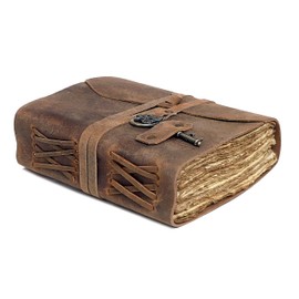 Cuero Leather Journal, 200 Blank Page Vintage Leather Journals for Men & Women, 4 x 6 Inch Journaling Notebooks, Leather Bound Journal with Lock for Writing, Travel Gift, Sketchbook Deckled Edge Paper