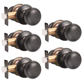 GOBEKOR 5 Pack Interior Door Knobs Closet Door Knobs Passage Door Knob with Lock Oil Rubbed Bronze Interior Door Handles
