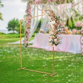 COFECO Wedding Arch Stand with Bases, 6.6 x 4.9 Feet Gold Wedding Arches, Easy Assembly Square Garden Arch Metal Abor for Weddings Quinceaneras Party Event Decoration