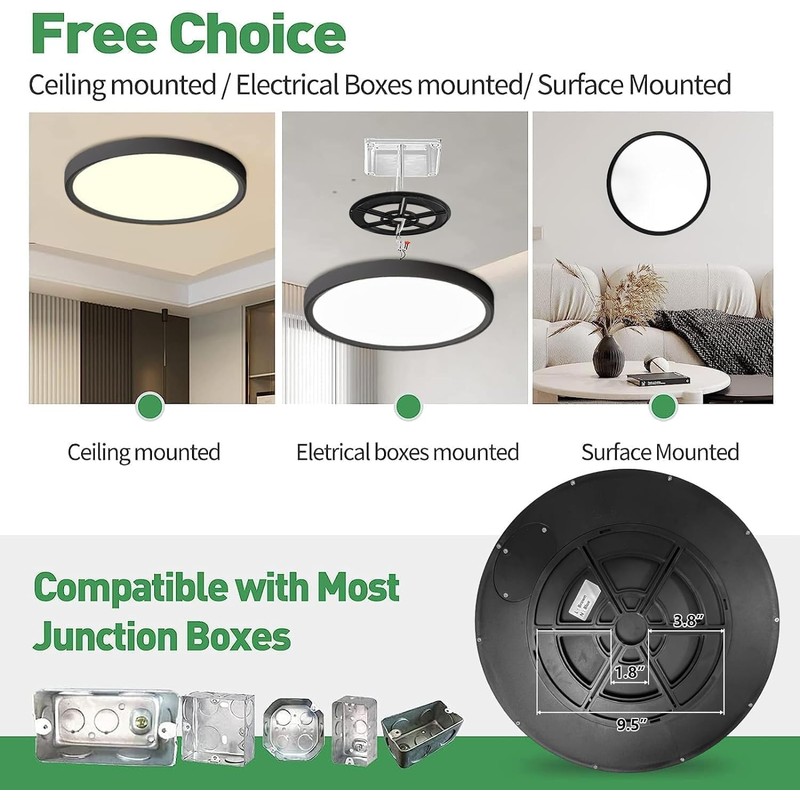 15.8 Inch Dimmable LED Flush Mount Ceiling Light, 32W, 3480LM,