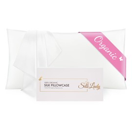 The Silk Lady Pillowcase 100% Organic Pure Mulberry Silk, Luxury Grade A, Ivory White, Matte Finish - Support Hair Care, Skin Health, Anti-Aging (One Queen Size 20" X 30")