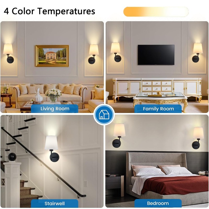 A1A9 Rechargeable Wall Sconces Set of 2, Black Cordless Battery