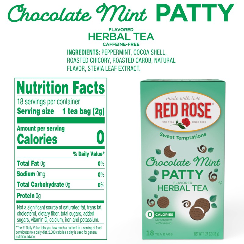 Red Rose Sweet Temptations Dessert Tea Chocolate Mint Patty, Zero