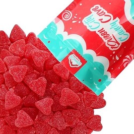 Queen City Candy Cave Sugar Dusted Sweet Heart Cherry JuJu Candy, Vibrant Cherry Gummy Hearts (1 Pound)