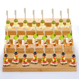 Kingrol Appetizer Skewer Display with 180 Holes and 100 Skewers, 6 Tier Bamboo Food Display Stand for Fruit, Veggie, Meat, and Cheese
