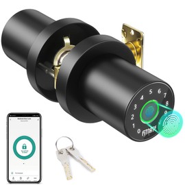 FITNATE Fingerprint Door Knob with Keypad, Smart Door Knob with App Control, Biometric Door Lock Keyless Entry Door Lock for Bedroom, Apartment, Hotel, Office (Matte Black)