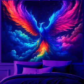 Blacklight Tapestry,Animal Tapestry Glow In The Dark,UV Reactive Black Light Upright Posters Wall Hanging for Bedroom Dorm Living Room Backdrop Decor (Wing, 79" x 59", Unframed)