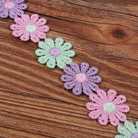 XCSJ 5 Yard 25 mm Flowers Lace Ribbon Lace Trim Embroidery Decorative Ribbon Border Ribbons Flower Ribbon Daisy Decorative Ribbon Lace Trim for Wedding Decoration Craft Sewing (Purple, Pink, Green)