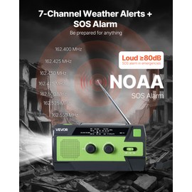 VEVOR Emergency Weather Radio, 4000mAh Battery, FM/AM/WB/NOAA Alert Solar Hand Crank Emergency Radio, with USB Charging Cable, SOS Alarm and Flashlight, Portable for Outdoor Emergencies, Camping