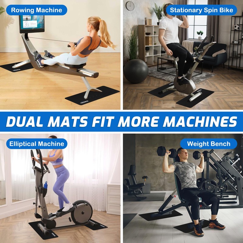 2PCS Non-Slip Rowing Machine Mats Protect Hardwood Floor Carpet