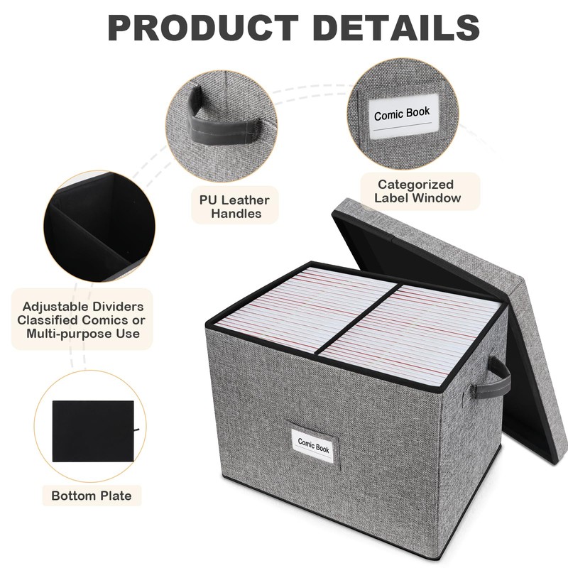 Comic Book Storage, Large Comic Book Case with Adjustable Dividers