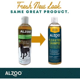 ALZOO Natural Flea and Tick Repellent Shampoo for Dogs, Effectively Repels Fleas, Ticks & Mosquitos, Plant-Based Active Ingredients, Sulfate & Paraben-Free, 12 Fl. Oz.
