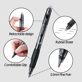 ArvezVoy 12Pcs Erasable Gel Pens, Click Fine Point 0.5 mm, Quick-Drying, Comfort Grip Writing Pens for School, Office, Exams (Blue and Black)