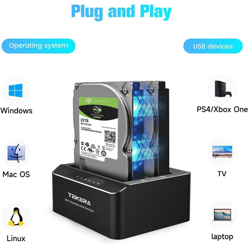 Hard Drive Dock, TEKERA USB C or USB 3.0 to