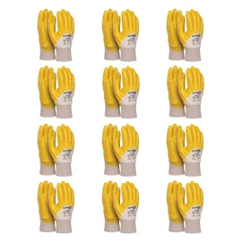 ONAU SAFETY Men's Cotton Knit Work Gloves, Size 11, 12 Pairs, Protective Nitrile Coated, Yellow White, Assembly Gloves, for Assembly Work, Mechanics, Service, Transport and Construction