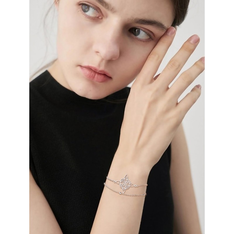TEAMER Adjustable Witches Knot Bracelet Stainless Steel Dainty Double Layer