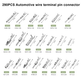 NYTKL 290PCS Car Electrical Wire Terminal Pins Connector, 1/1.5/1.8/2.2/2.8/3.5mm Electric Connector Terminal Pin, 21Type Non-Insulated Plug Removal Male & Female Crimped Pins