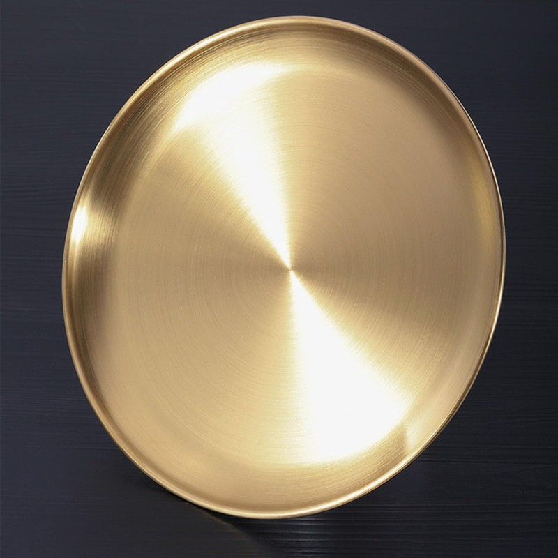 Xebslyti Round Stainless Steel Tray Dinner Dishes Plate Gold Decorative
