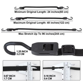 Cartman 6 Pack Flat Adjustable Bungee Cords with Hooks 48 Inch Bungee Cords with Hooks, Rubber Bungee Straps for Outdoor, Camping, Tarps