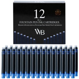 Wordsworth & Black 12 Pack Fountain Pen Ink Refills - Set of 12 Blue Ink Cartridges - International Standard Size - Length APPR 2.3" - Base Diameter APPR 0.24" - Disposable and Generic