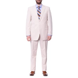 Emigre 48L Men's 100% Cotton Tan Striped Seersucker Suit