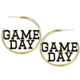 Round Big Hoop Colorful Game Day Drop Dangle Sport Lover Earrings Football Rugny Team Spirit Game Day Outfits Accessories Cool Punk Cute Jewelry for Women-black