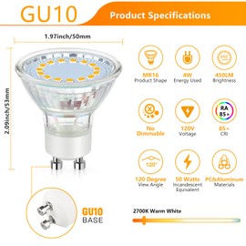 Maylaywood GU10 LED Light Bulb, 50 Watt Halogen Equivalent, Warm White 2700K 450LM Non-Dimmable 4W LED Replacement Recessed Track Lighting, 5-Pack