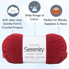 Premier Yarns Serenity Chunky Solid Red Ochre DN700-34 (3-Skeins - Same Dye Lot) Chunky Bulky #5 Acrylic Yarn for Crocheting and Knitting with Project Bag
