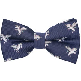 OCIA Boys Dinosaur Sharks Pattern Pre-Tied Bowtie Kids Adjustable Bow Tie Navy White (Unicorn)