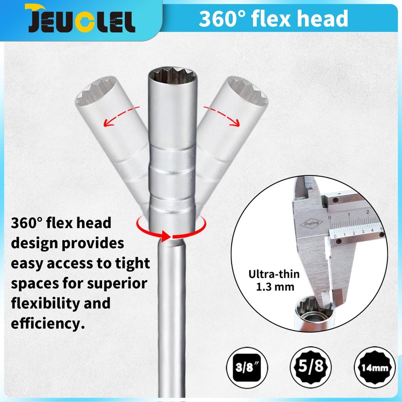 JEUCLEL 5PCS Magnetic Swivel Spark Plug Socket Set, 14mm Thin
