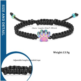 constantlife Cremation Bracelet for Ashes Stainless Steel Paw Print Urn Jewelry Braided Rope Adjustable Bangle Keepsake Pet Dog Cat Ash Holder Memorial Gift for Women Men (Colorful)
